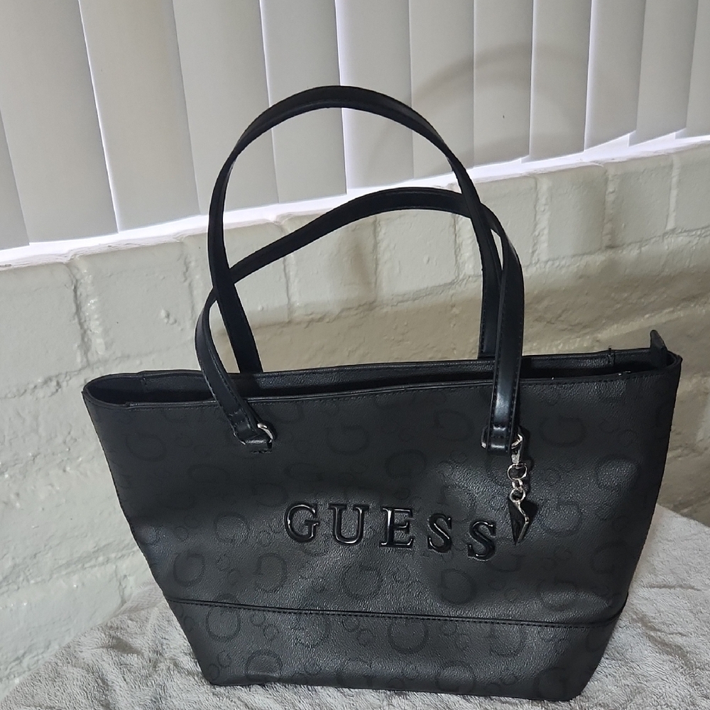 GUESS Black Logo Tote with Charm